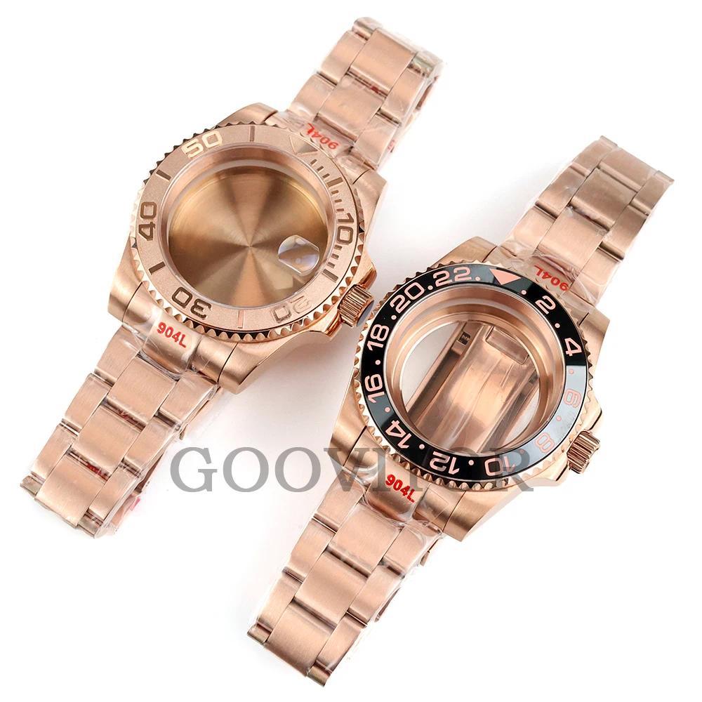 Casing Jam Tangan Rose Gold 40mm NH35 Untuk Yacht-Master GMT Seiko NH34 NH35 NH36 Movement Stainless