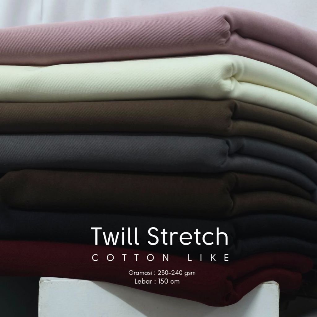 1 Yard Bahan Kain Twill Stretch Premium 230-240GSM- Tekstur Cotton Like Stretch, Adem & Jatuh