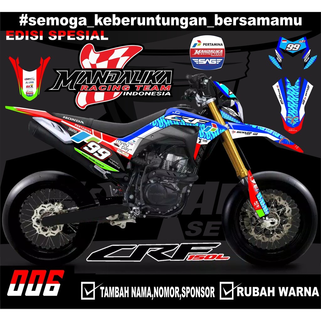 Sticker Stiker Decal CRF 150 L Mandalika Racing Team CRF 006 Trail Supermoto