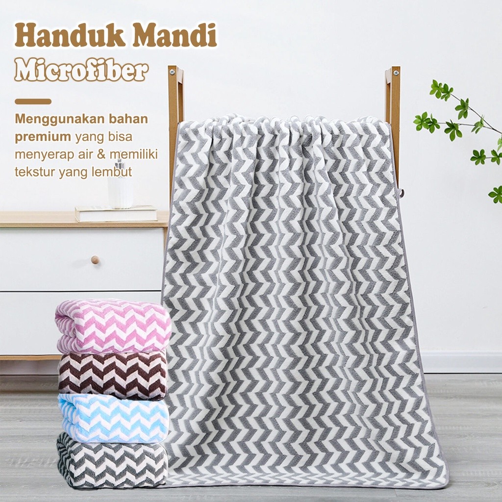 Handuk Motif Zigzag 70x140cm / Handuk Bahan Microfiber Bulu Lembut / Handuk Mandi Bayi/Dewasa