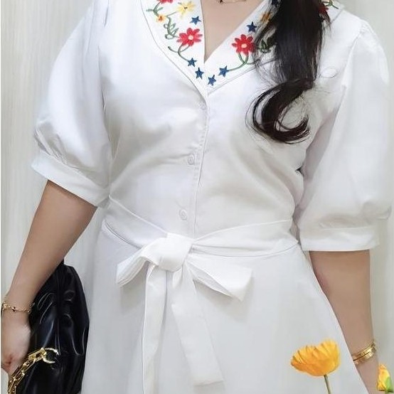 Pilihan - Dress Blazer Putih Bordir - Midi Dress - Dress Korea - Dress Casual Formal Pesta