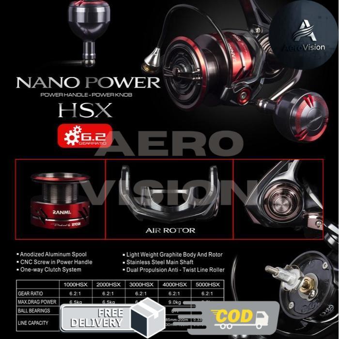 Reel Ryobi Ranmi Nano Power 1000 2000 3000 4000 5000 HSX Body Graphite Ringan Kuat Drag 9KG - 1000