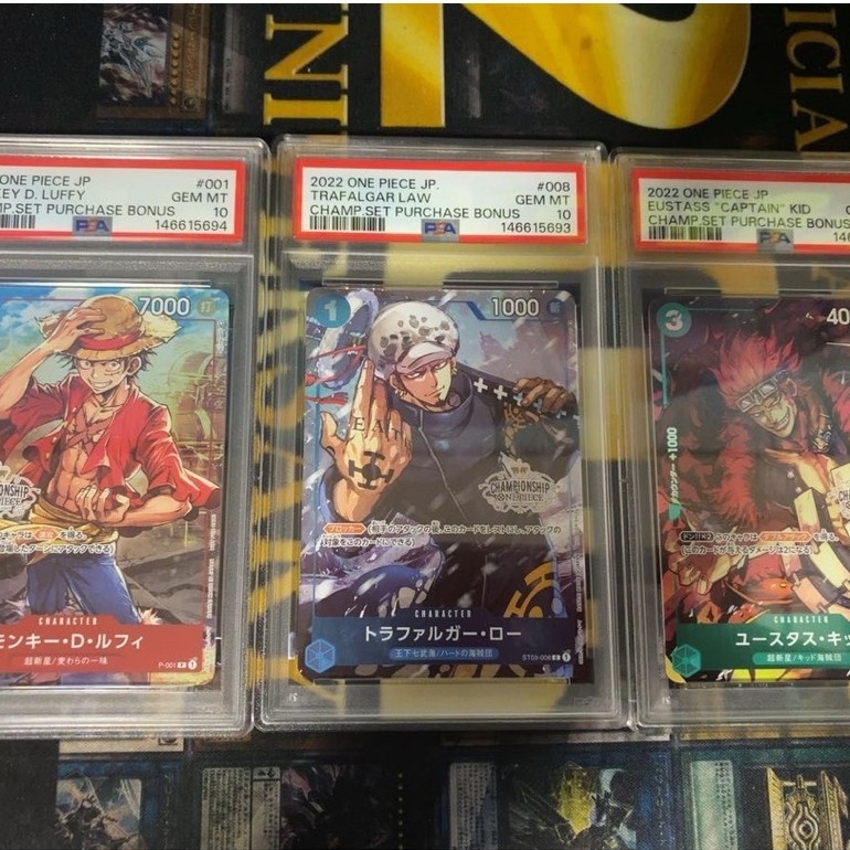 One Piece Card Luffy Law Kid Championship Set 2022 Promo PSA 10 Triple-Card Serial Number
