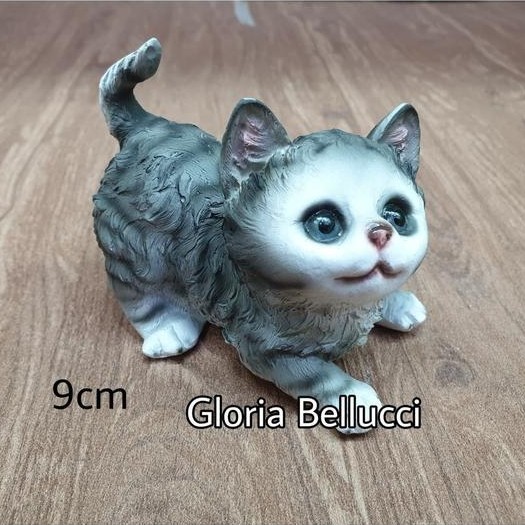patung pajangan miniatur kucing abu gaya persia anggora