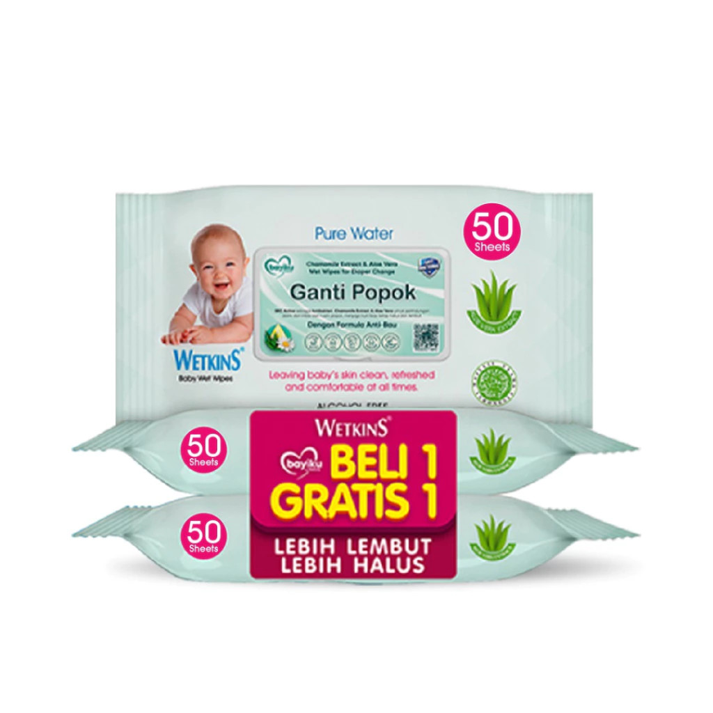 Wetkins Tisu Basah Ganti Popok Bayi 50 Sheets Buy 1 Get 1 Free Baby Wet Wipes Lembut Praktis Untuk B