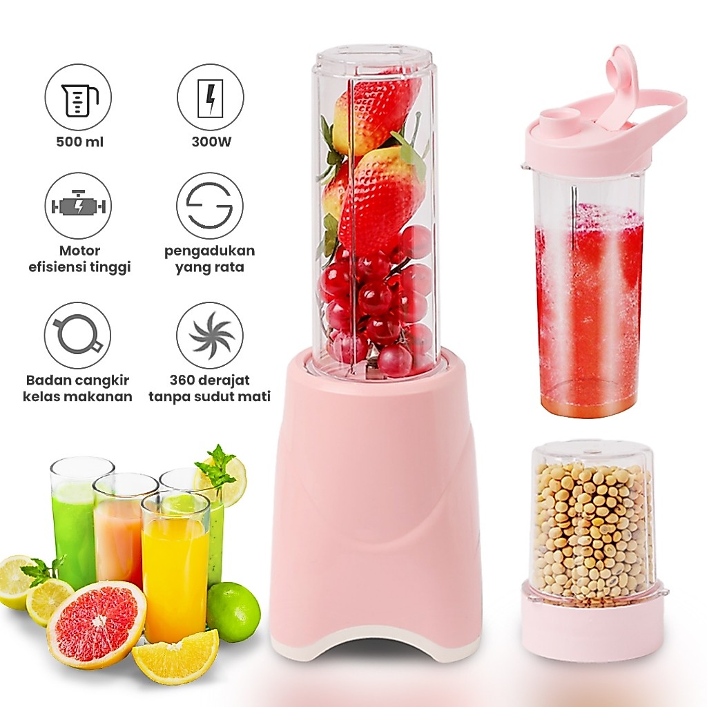 Blender Portabel 2 IN1 Multifungsi Blender Juicer mini 500ML /Juicer Multifungsi 4 Mata Pisau Kaca /