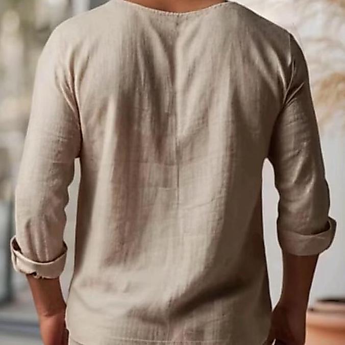 LINEN.ELITE Baju Atasan Linen Pria Baju Katun Linen Pria Dewasa Santai Setalan Koko Pria Baju Casual