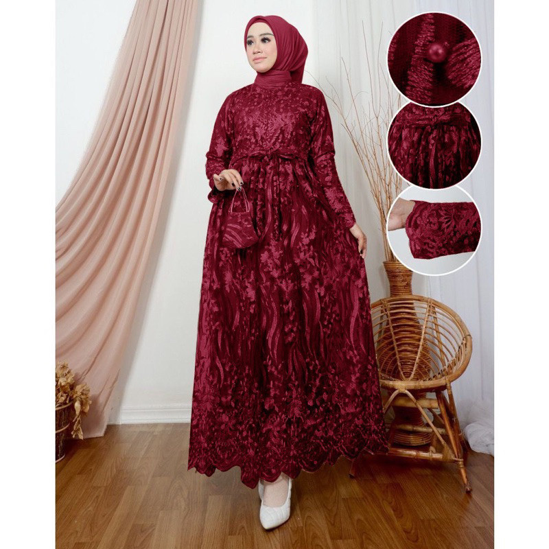 FHASION_DERI. GAMIS BROKAT WANITA TERBARU DRESS MUSLIMAH PESTA ELEGAN MODEL MAXI PANJANG LACE FULL P