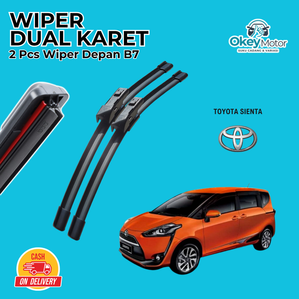 OKEY Wiper DUAL Toyota Sienta Frameless Model Single Karet 1 Set Kiri Kanan Tanpa Rangka Besi Pember
