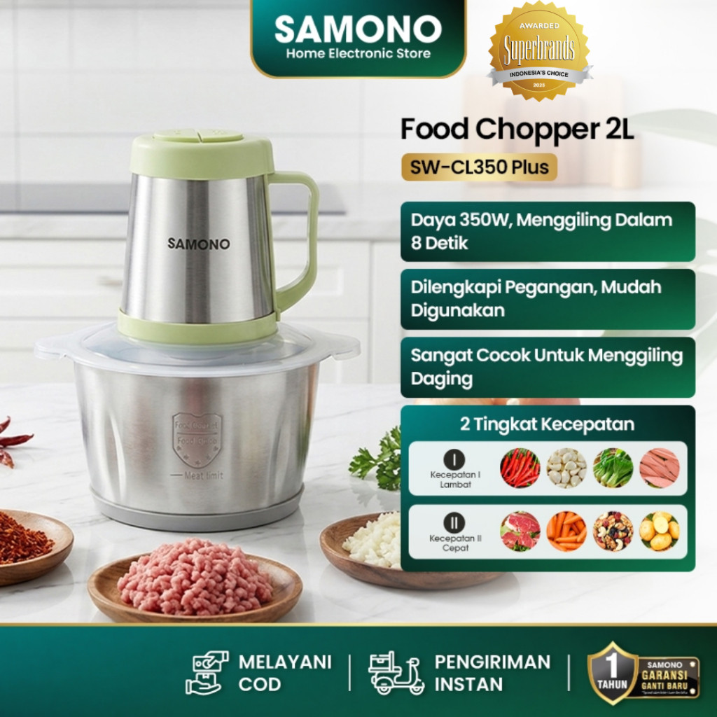 SAMONO Food Chopper 2L 350W Stainless Steel SW-CL350 Plus 6 Bilah Pisau Food Processor Penggiling Da