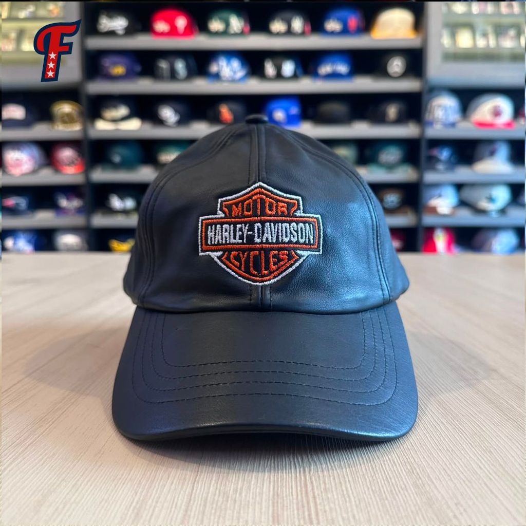 Topi Harley Davidson Motorcycle Black Leather Hat Original
