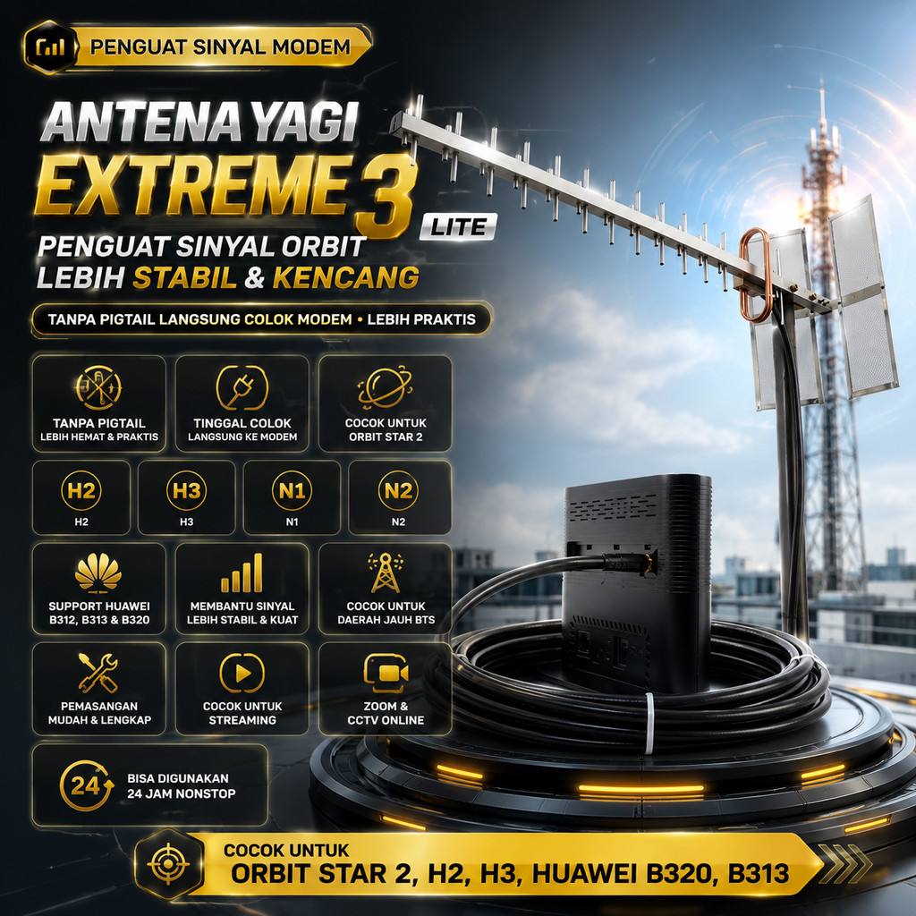 Antena Yagi Extreme 3 Lite Penguat Sinyal Telkomsel Orbit Star 2 Star H2 Huawei B320 Star H3 Huawei 