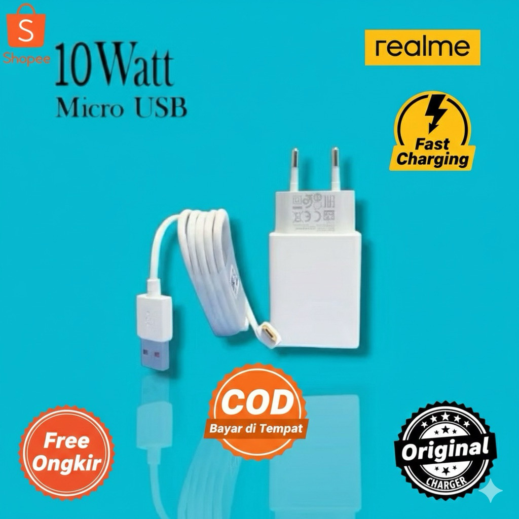 New Charger Relmi 10W Original 5V 2A - Adaptor + Kabel Data Micro USB / Type C