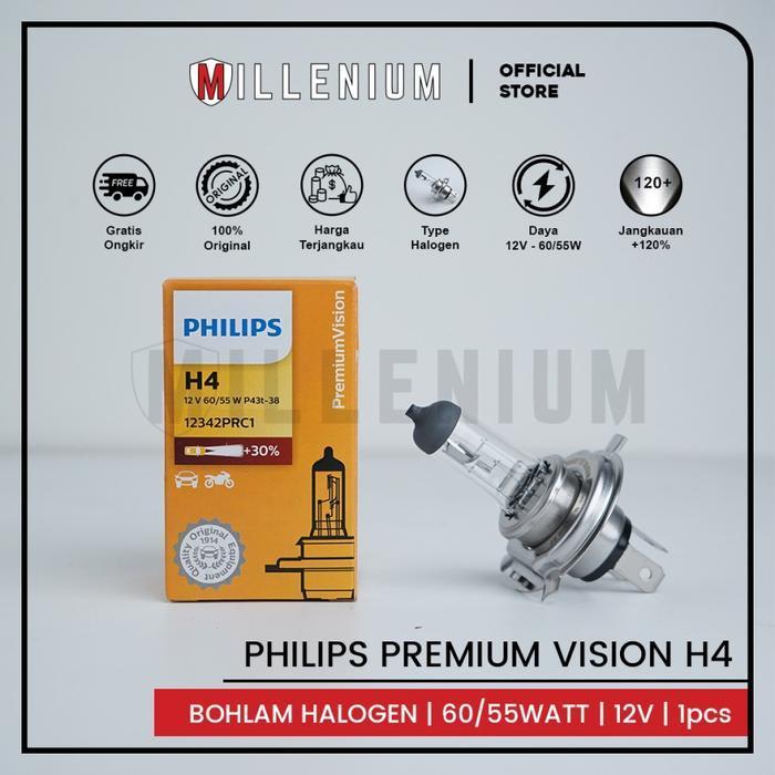 Bohlam Philips Lampu Headlamp Mobil H4 100/90 W 12v Ori - PHILIPS 60/55