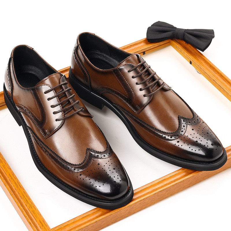 Sepatu kulit Wenzhou 2025 sepatu brogue ukuran besar untuk pria sepatu kulit formal pria sepatu Oxfo