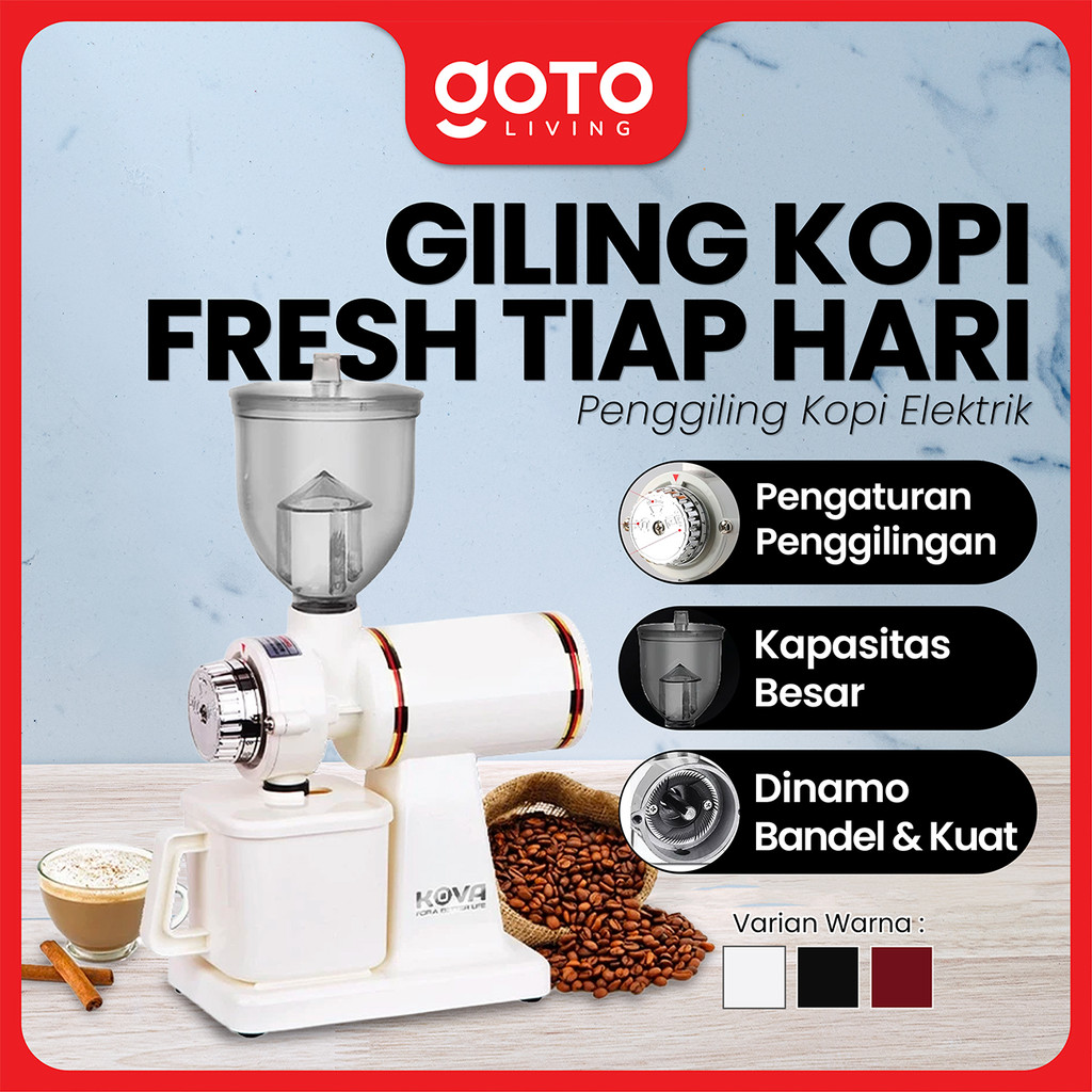 Grinder Kopi Kova N600 - Mesin Penggiling Biji Kopi Listrik dengan 8 Tingkat Kehalusan, Putih/Hitam, 4 kg
