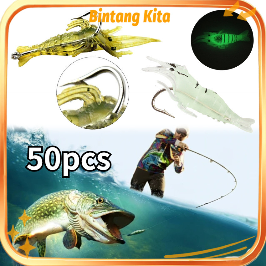 50Pcs Soft Lure Umpan UDANG Tiruan Buatan 4cm PVC Dengan Kail Stainless