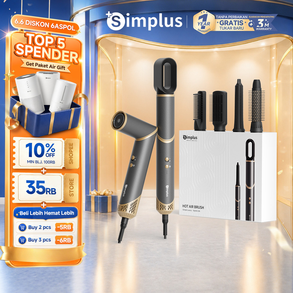 Simplus Sisir Hair Dryer Penataan Multifungsi 5 IN 1 Pengeriting Rambut Pelurus Rambut High Speed