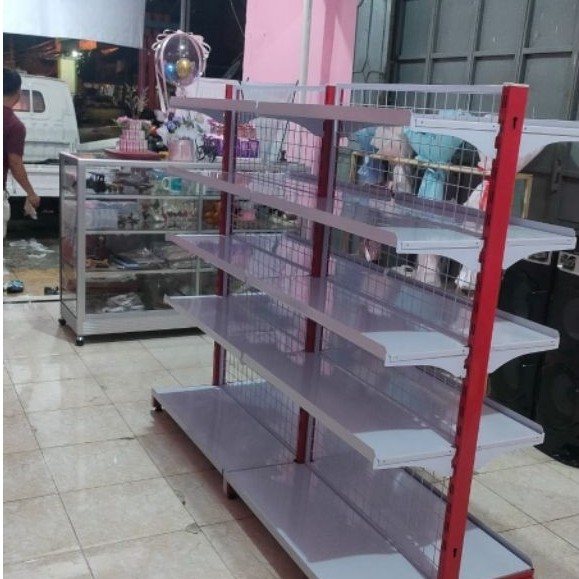 Rak minimarket double T 170 gondola Display supermarket etalase jualan anti karat