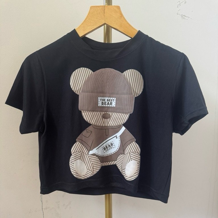 CROP KAOS HITAM BEAR