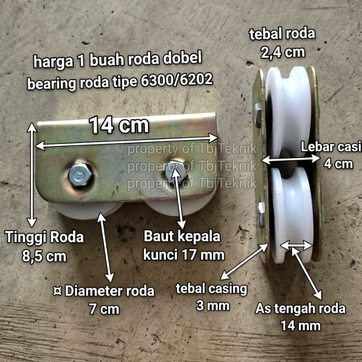 Roda gerbang 7 cm dobel/ganda bahan nilon putih