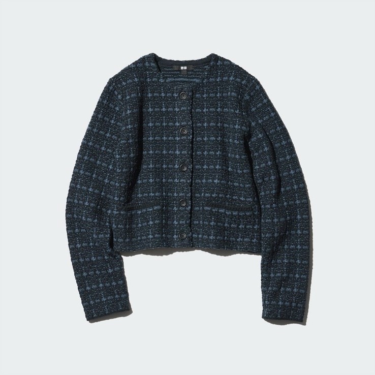 INCLUDE ADMIN| UNIQLO KNITTED SHORT CARDIGAN TWEED LOOK IN BLUE COLOR (M)