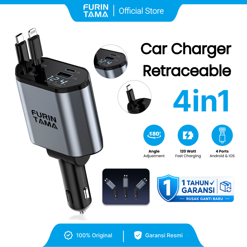 FURINTAMA Car Charger Mobil 4 in 1 Port USB IOS Android 120W