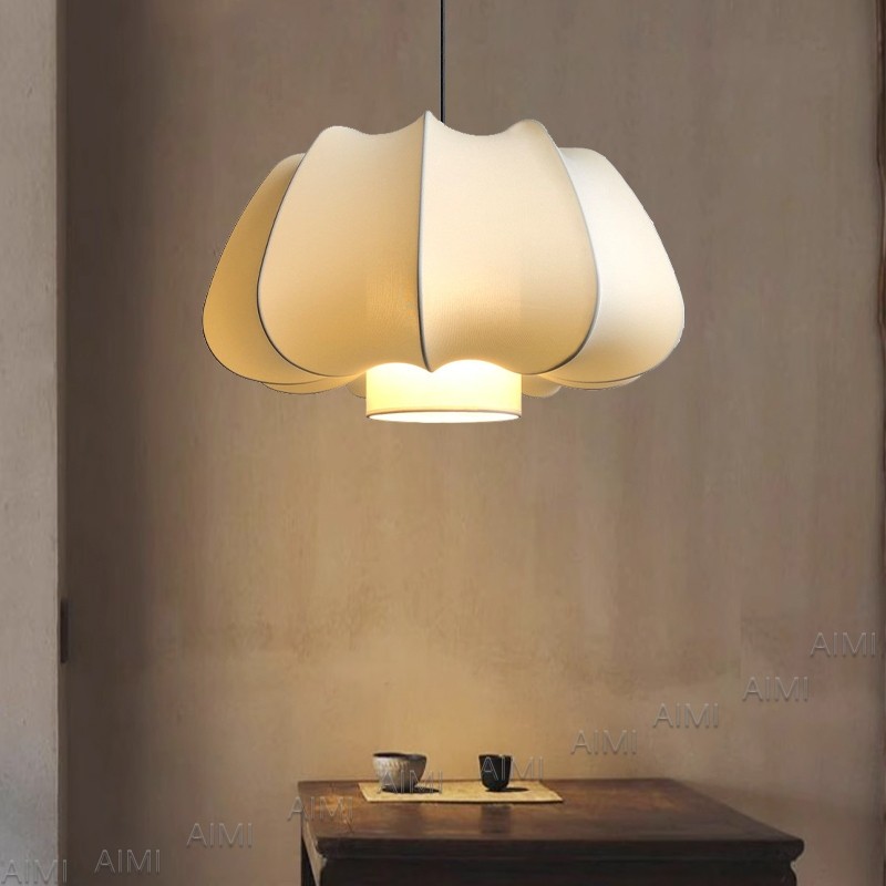 Lampu Gantung Kain Wabi Sabi Estetik Zen Lampu Plafon Ruang Tamu Kamar Tidur Meja Makan Cafe Led