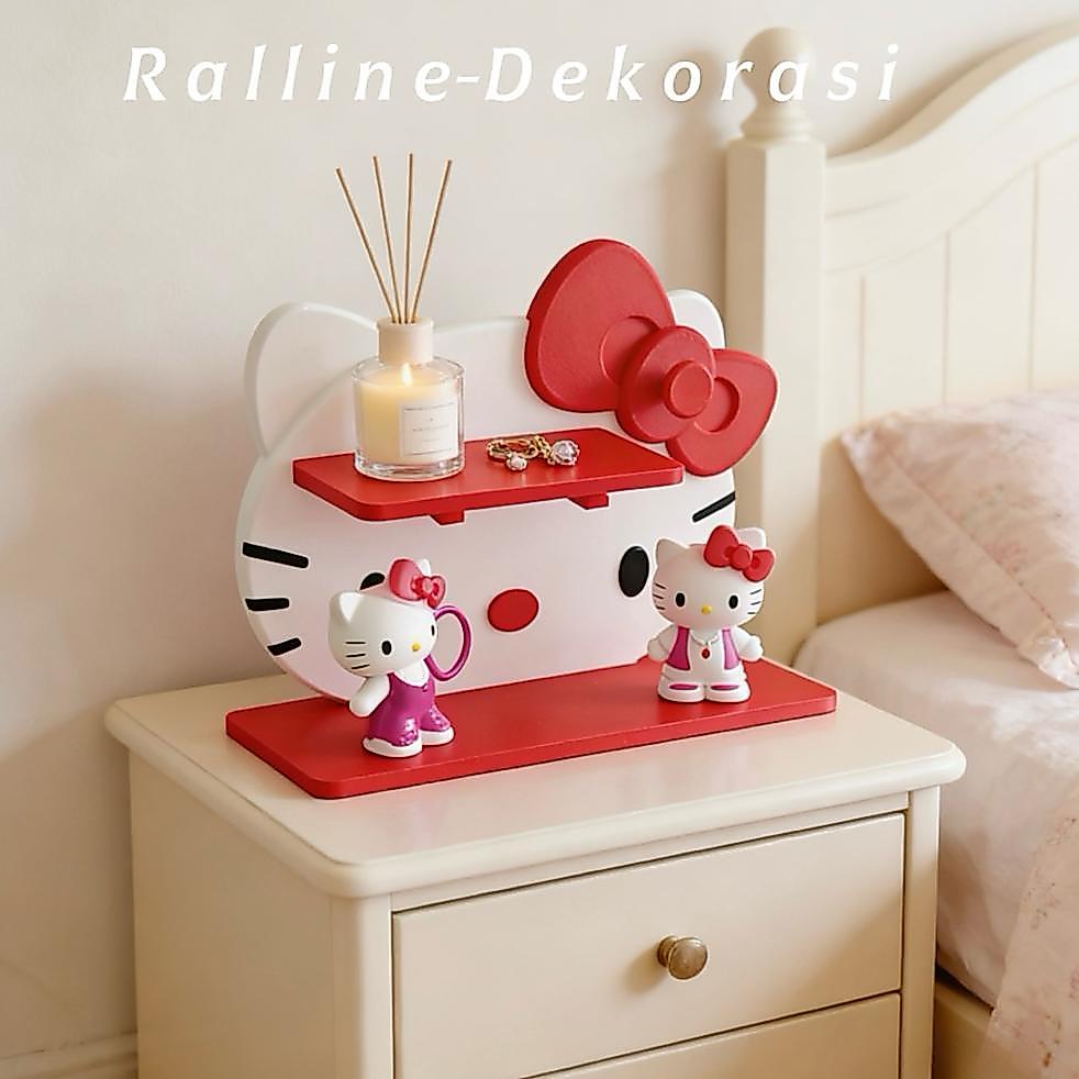 Rak Meja Hello Kitty Lucu - Organizer Meja Rias 2 Warna Merah & Pink