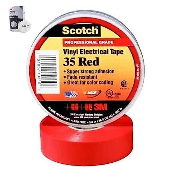 BRG BARU 3M Scotch 35 Red Vinyl Electrical Tape , 19 mm x 20.1 m x 0,177 mm
