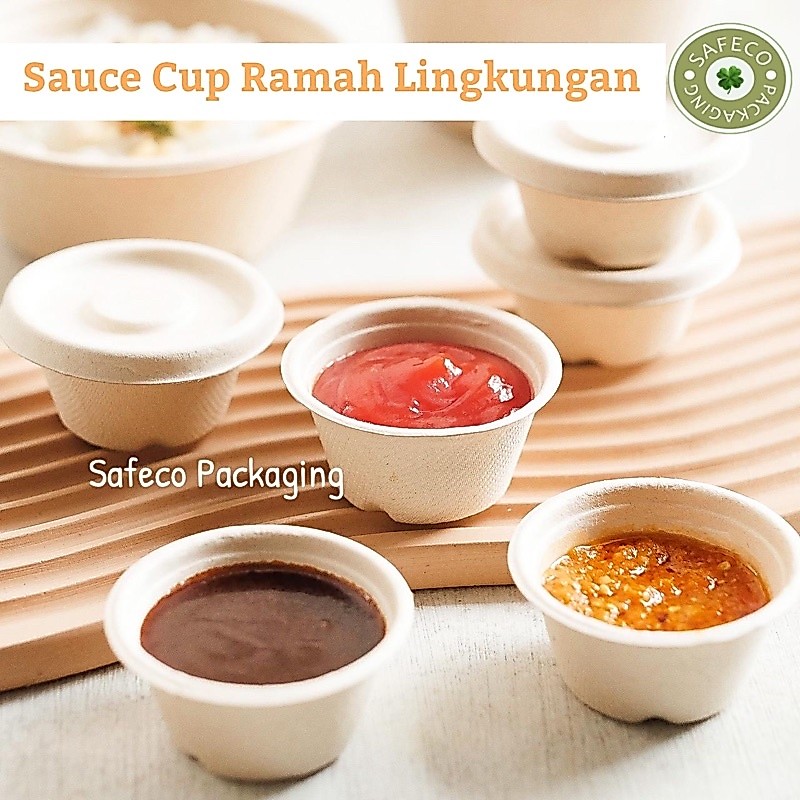 Safeco Packaging Bagasse Tempat Saus Sambel Mini Cup 2 Oz 55 ML Mangkok Saos Sauce Container Kecil C