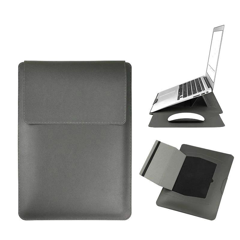 Dormin Leather Laptop Sleeve 13.3'15.6' with Adjustable Ergonomic Stand Non Magnetic Velcro Design P