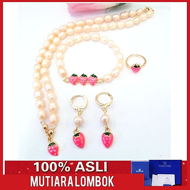 set perhiasan anak gelang kalung cincin anting mutiara lombok asli fashion anak  mutiara lombok asli