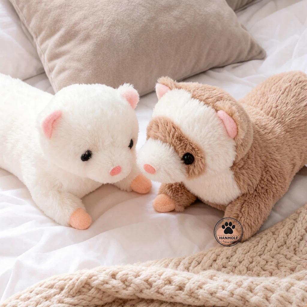 Plush Anglo Mink Lying Doll Toy Small Ferret Brown White Colors Plushie Huggable Sleeping Companion 