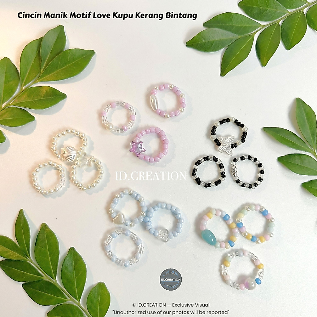 Cincin Korea Manik Aesthetic Motif Love Kupu Kerang Bintang