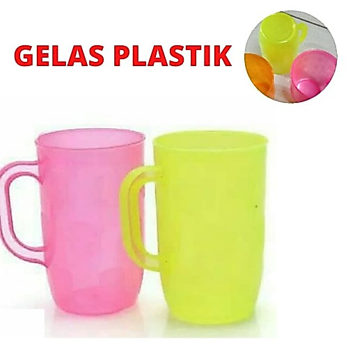 Gelas Plastik Gagang Warna Beer / Mug Plastik Gagang Murah Warna