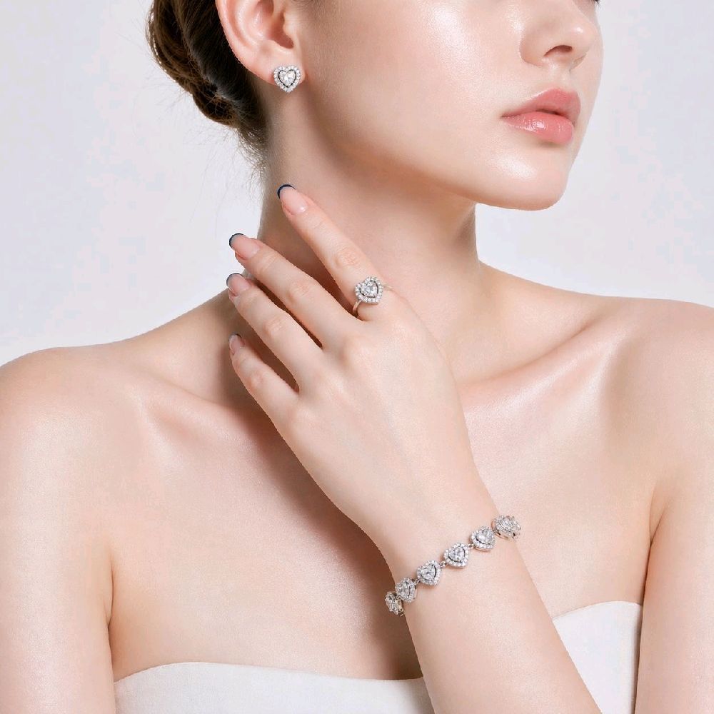 Dubai Set ZALINA Anting Cincin Gelang Premium Batu Zircon Permata Hati dan Oval