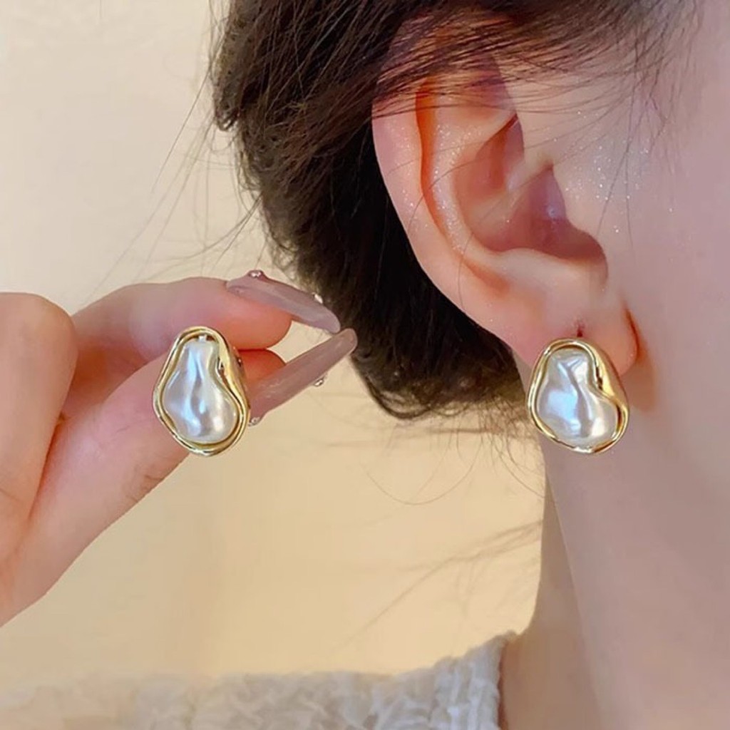 Anting-anting mutiara palsu tidak beraturan, anting-anting pejantan mutiara Barok Prancis vintage, d