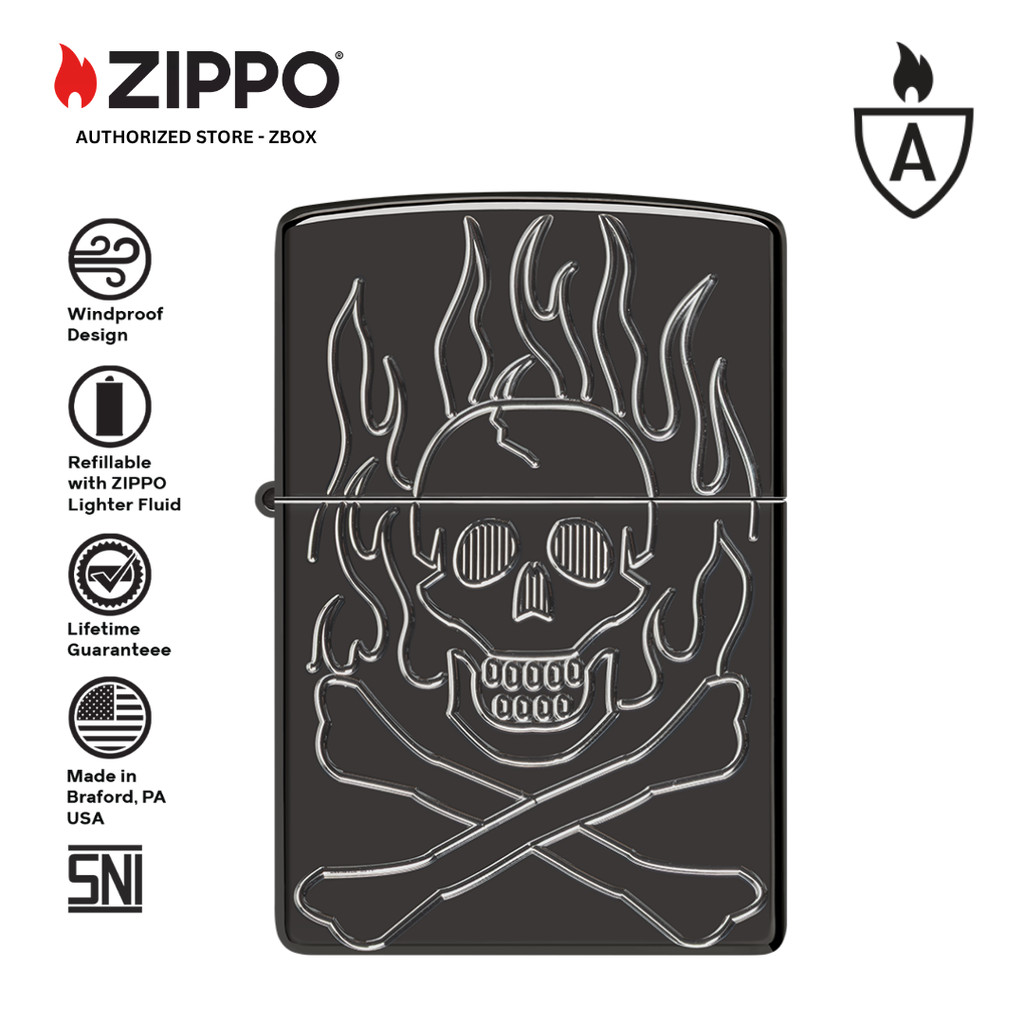 46930 - ZIPPO Flaming Skull Design Armor High Polish Black