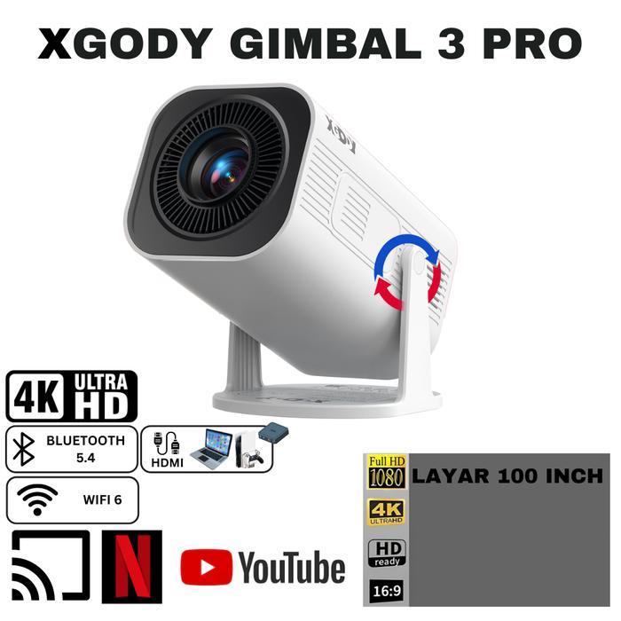 XGODY Gimbal 3 Pro Smart Proyektor LCD Android 11 - 720P - Auto Keystone - Netflix - YouTube - 220 A
