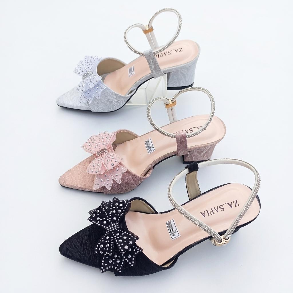 ELSALVIA HN002 Sepatu Heels Wanita Hak Tahu 5cm - Ankle Strap Pita Kristal Elegan