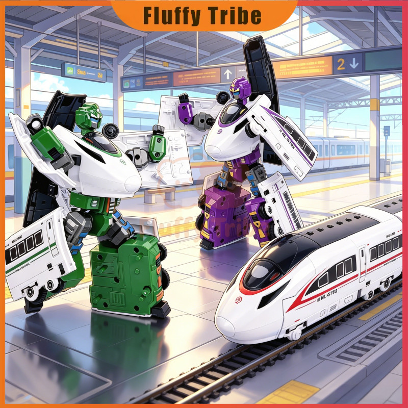 Fluffy Tribe Mainan Anak Laki-laki Kereta Cepat Jadi Robot – Manual Deformasi Kendaraan High-Speed M