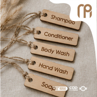 Label Nama Kayu Custom Laser | Tag Kayu Souvenir Handmade Branding Produk
