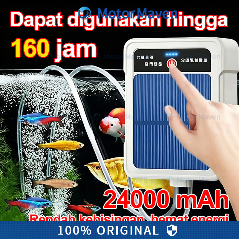 [Daya Tahan 160 Jam] Pompa Oksigen Tenaga Surya, Gelembung Merata Dan Padat, Pompa Oksigen Akuarium,
