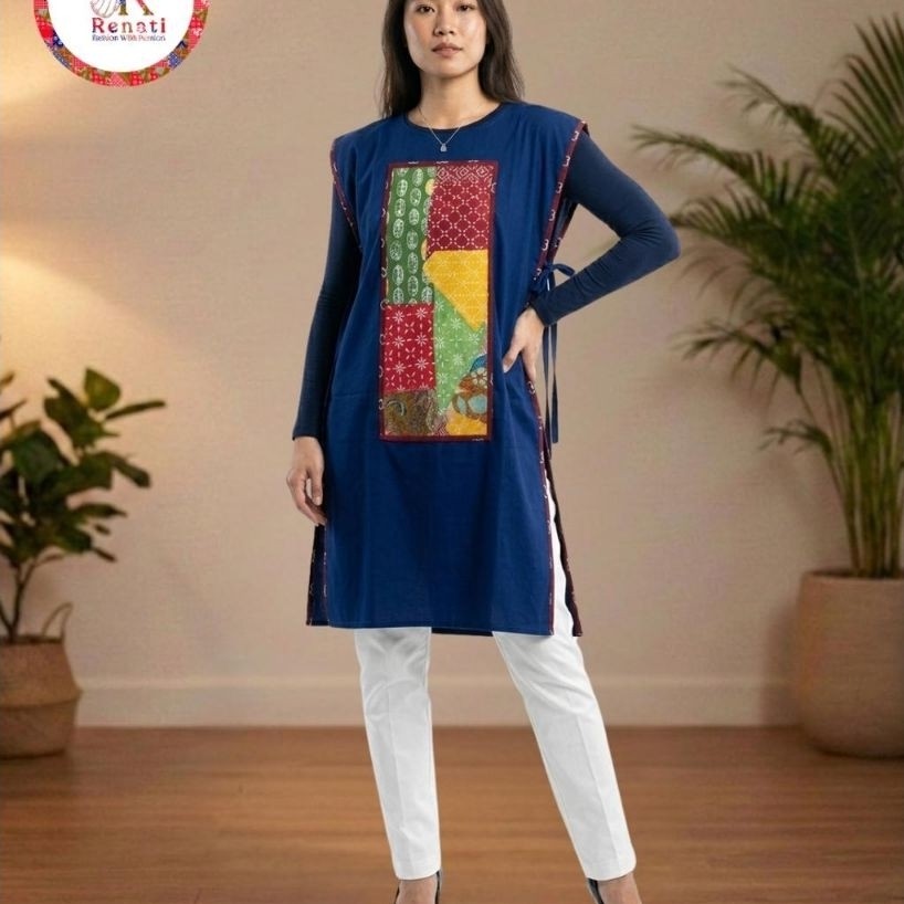 Tara Vest Navy Series, Atasan Batik Perca Wanita Elegan - Model Batik Modern