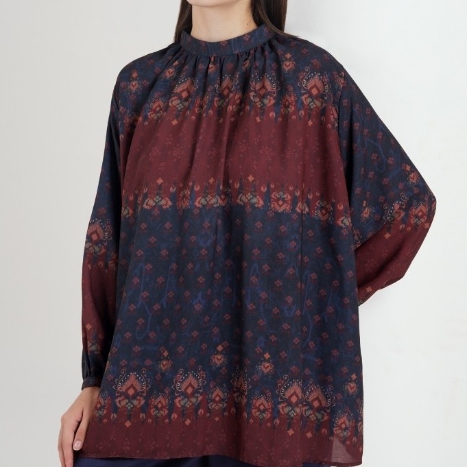 Benang Jarum - Benang Pelangi Blouse - Dark Navy/Cinnamon