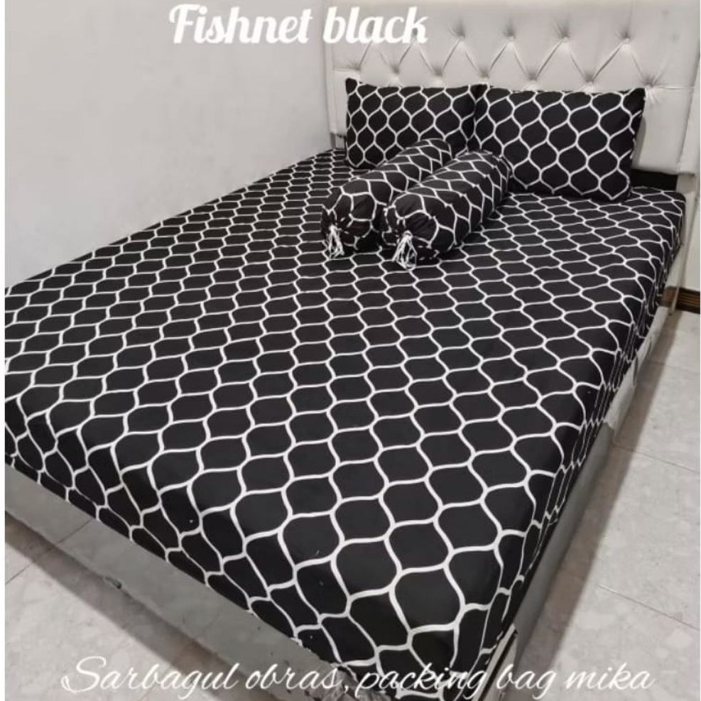 SPREI KARET KATlodUN PREMIUM 90/100/120/140/160/180/200 MOTIF hitam putih black white jet happy drea