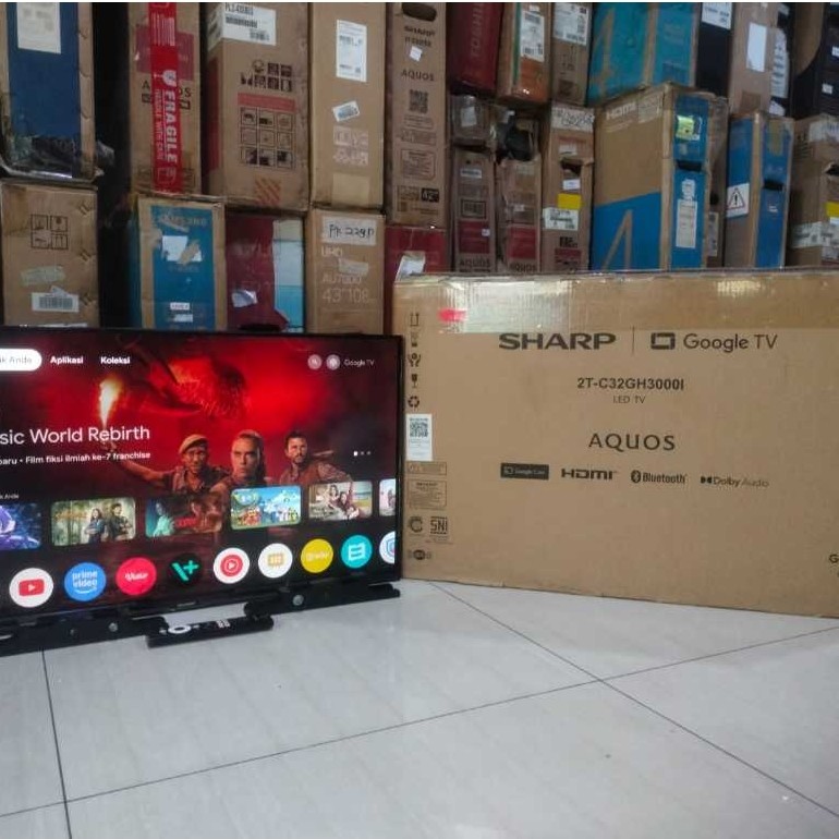 TV LED SHARP 32IN HD GOOGLE TV YOUTUBE DIGITAL TV KONDISI BEKAS PEMAKAIAN 7598F