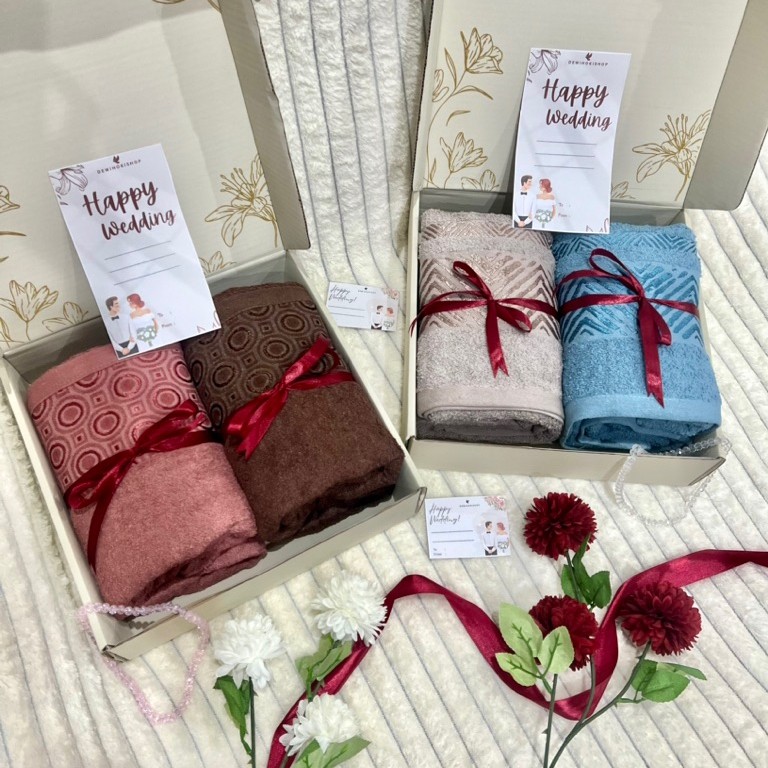 Hampers Handuk Couple Pasangan Gift Set Box Handuk Hampers Wedding Pernikahan Wedding Gift
