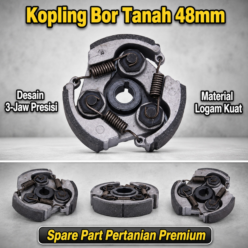 Kopling Bor Tanah 48mm 3-Jaw Presisi Kampas Kopling Centrifugal 3 Kaki Awet Tahan Aus Pengganti Spar